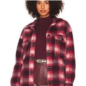 Sanctuary Town Jacket Shacket Red Blue Plaid Wool Blend M